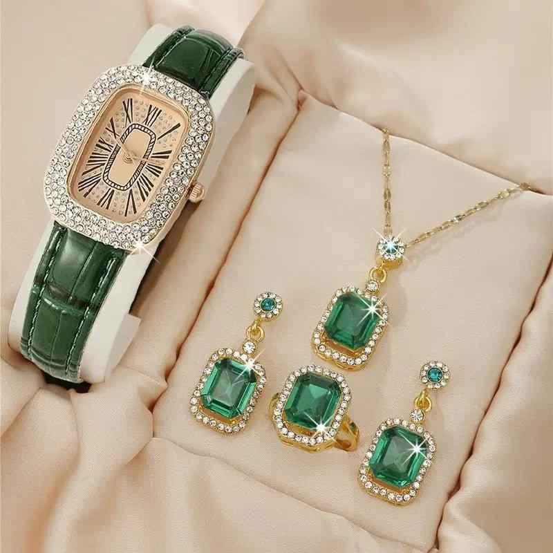 Stylish 3Sixty5 Diva-Shine Diamond Quartz Watch Set featuring a black jewelry set with a watch and matching accessories.