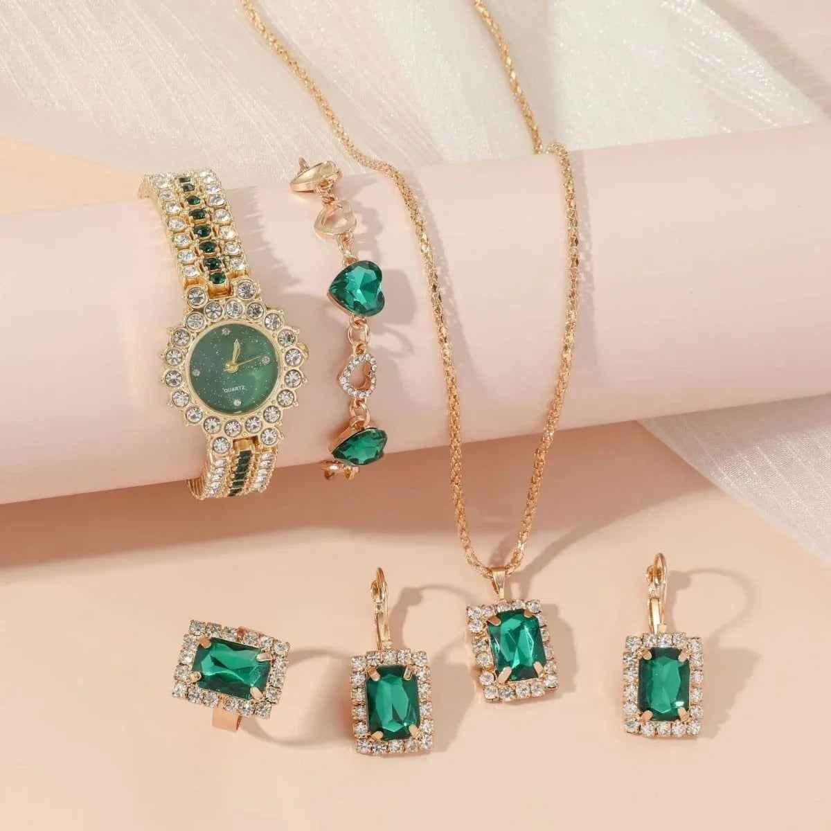 Stylish 3Sixty5 jewelry set featuring a quartz watch, ring, and accessories in a gift box, perfect for elegant gifting.