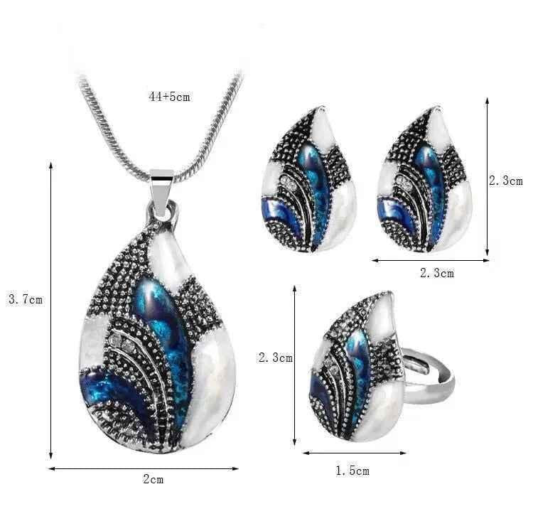 Stylish 3Sixty5 women's Ocean Mist Drop jewelry set featuring silver necklace and earrings with ocean-inspired design.