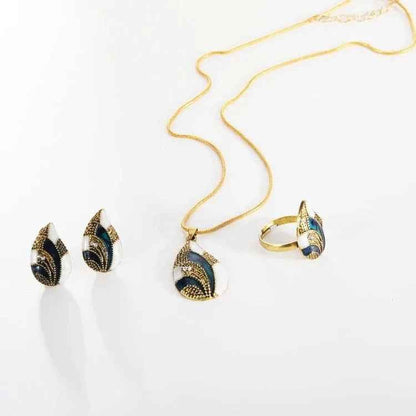 Women's Ocean Mist Drop Jewelry Set by Stylish 3Sixty5 featuring silver earrings and necklace with ocean-inspired design.