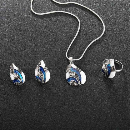 Stylish 3Sixty5 women's Ocean Mist Drop jewelry set featuring silver necklace and earrings with ocean-inspired design.