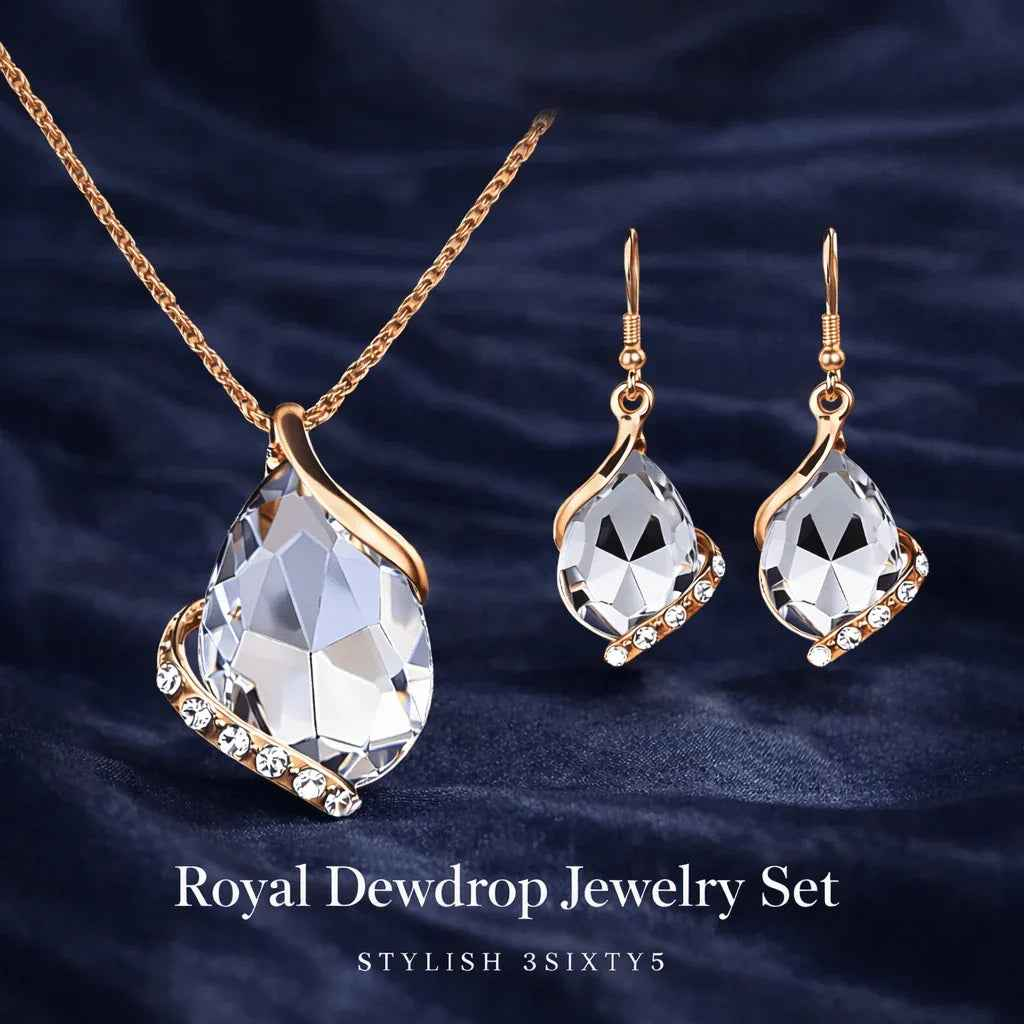 Stylish 3Sixty5 Royal Dewdrop jewelry set featuring elegant white necklace and earrings with intricate design.