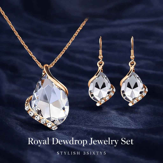 Stylish 3Sixty5 Royal Dewdrop jewelry set featuring elegant white necklace and earrings with intricate design.