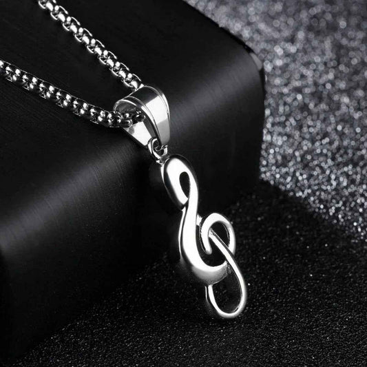 Gold minimalist music note necklace by Stylish 3Sixty5, unisex jewelry featuring a sleek music note pendant on a chain.