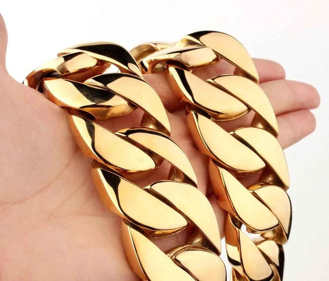 Stylish 3Sixty5 men's titanium necklace with a sleek modern gold finish, showcasing a minimalist jewelry design.