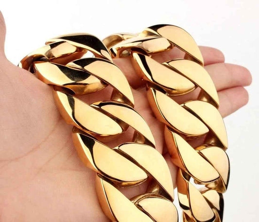 Stylish 3Sixty5 men's titanium necklace with a sleek modern gold finish, showcasing a minimalist jewelry design.