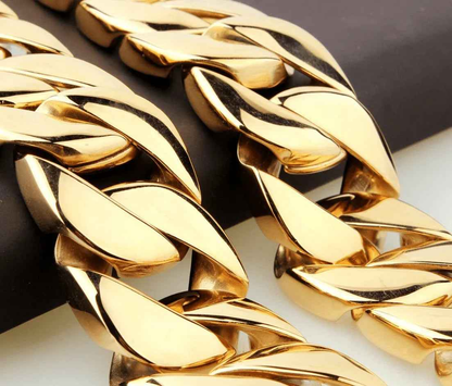 Stylish 3Sixty5 men's titanium necklace in gold with sleek, modern design, displayed as a fashionable jewelry accessory.