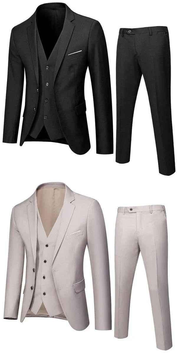 Stylish 3Sixty5 men's gray cotton suit outfit set with two-button blazer and matching trousers, tailored for a polished look.