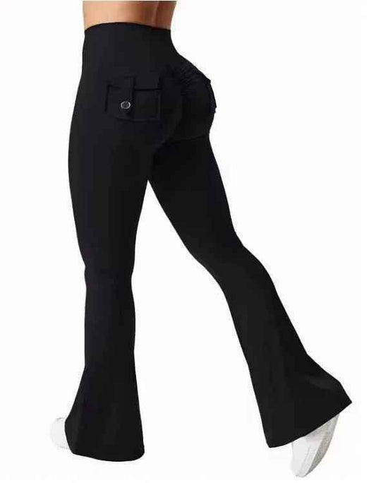 Black Women's Booty Boost Yoga Pants by Stylish 3Sixty5, form-fitting athletic pant with supportive waistband and stylish design.