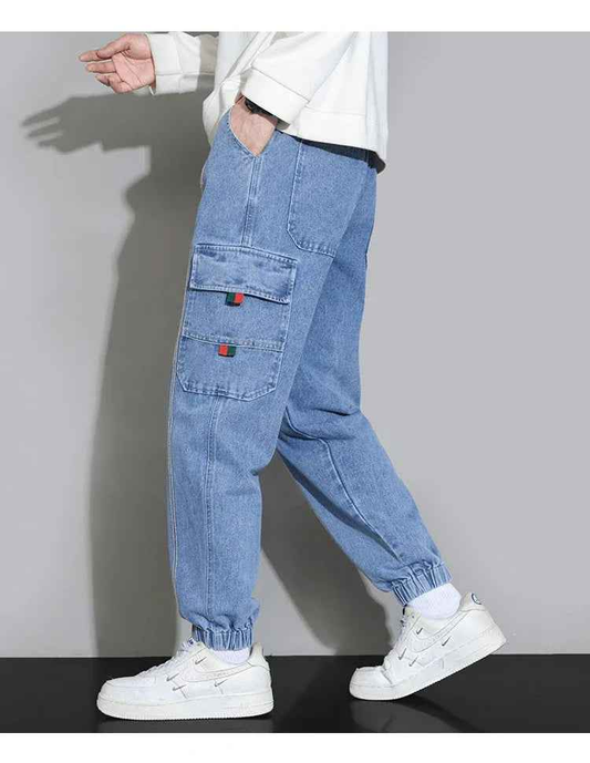 Blue Retro Men's Utility Denim Pant by Stylish 3Sixty5, featuring classic design, multiple pockets, and durable denim fabric.