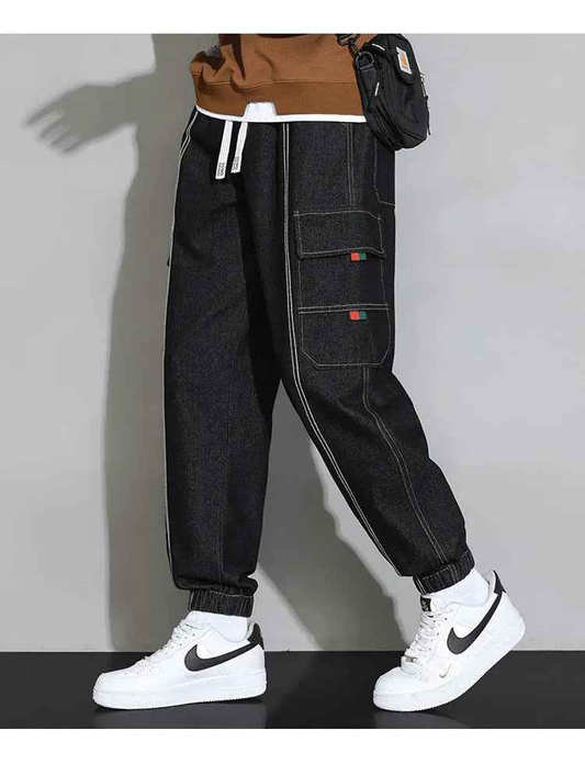 Blue Retro men's utility denim pants by Stylish 3Sixty5, featuring a classic fit and multiple utility pockets.