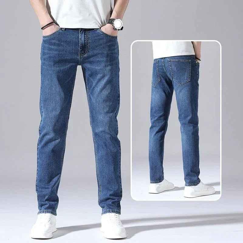 Dark blue Straight-Leg Denim Pants for Men by Stylish 3Sixty5, showcasing a classic fit and durable denim fabric.