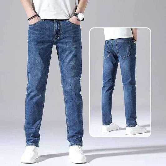 Dark blue Straight-Leg Denim Pants for Men by Stylish 3Sixty5, showcasing a classic fit and durable denim fabric.