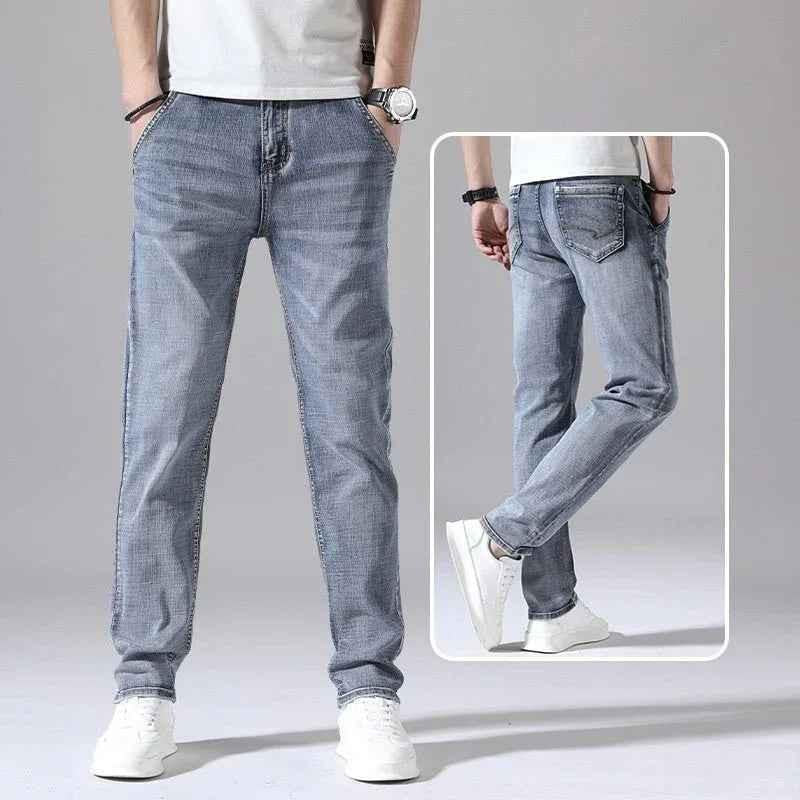 Dark blue Straight-Leg Denim Pants for Men by Stylish 3Sixty5, featuring a classic fit and durable denim fabric.