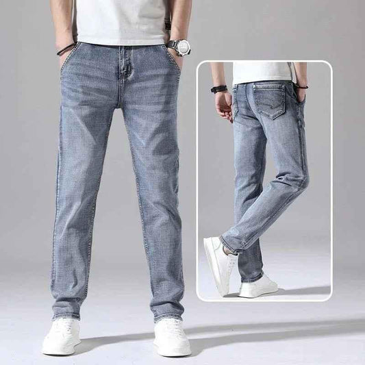 Dark blue Straight-Leg Denim Pants for Men by Stylish 3Sixty5, featuring a classic fit and durable denim fabric.