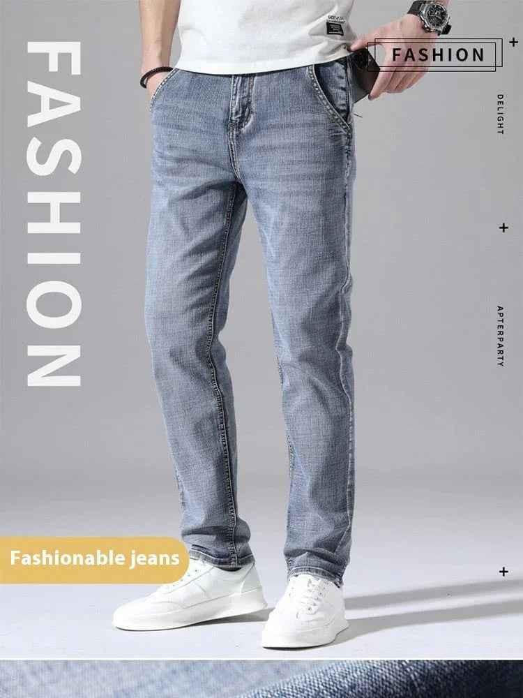 Dark blue Straight-Leg Denim Pants for Men by Stylish 3Sixty5, featuring a classic fit and durable denim fabric.