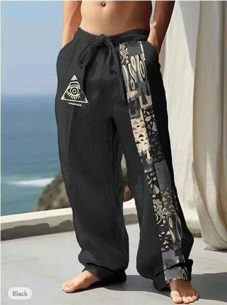 Stylish 3Sixty5 men's black playful print trousers, casual pants with vibrant design, suitable for modern fashion styles.