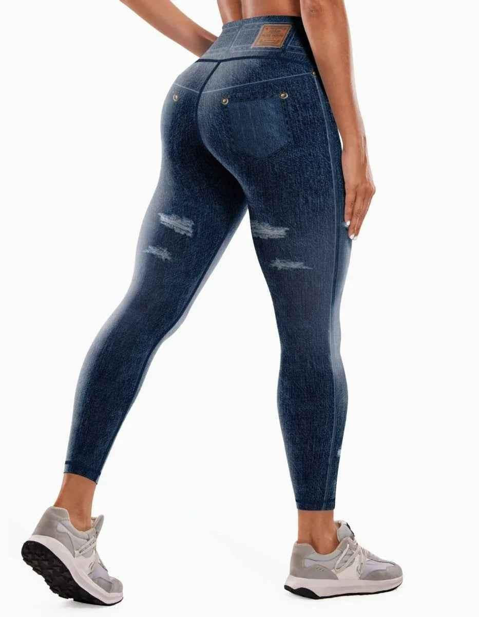 Stylish 3Sixty5 women's navy blue denim yoga pants with a comfortable fit and sleek design for casual wear.