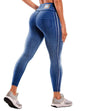 Navy blue denim yoga pants for women by Stylish 3Sixty5, featuring a comfortable fit and classic jean style.