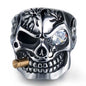 Stylish 3Sixty5 men's stainless steel skull ring with red diamond accents, featuring a bold, edgy design.