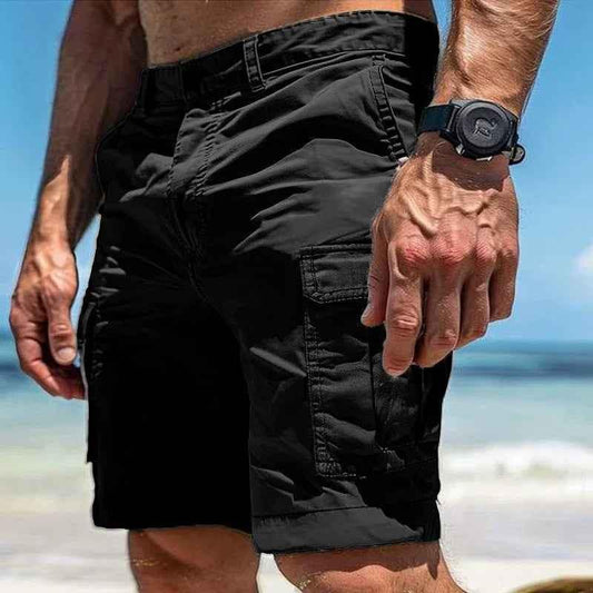 Black Stylish 3Sixty5 all-terrain summer cargo shorts with multiple pockets and casual fit, suitable for outdoor activities.