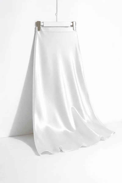 Black satin straight skirt by Stylish 3Sixty5, featuring a sleek, fitted design perfect for elegant and casual wear.