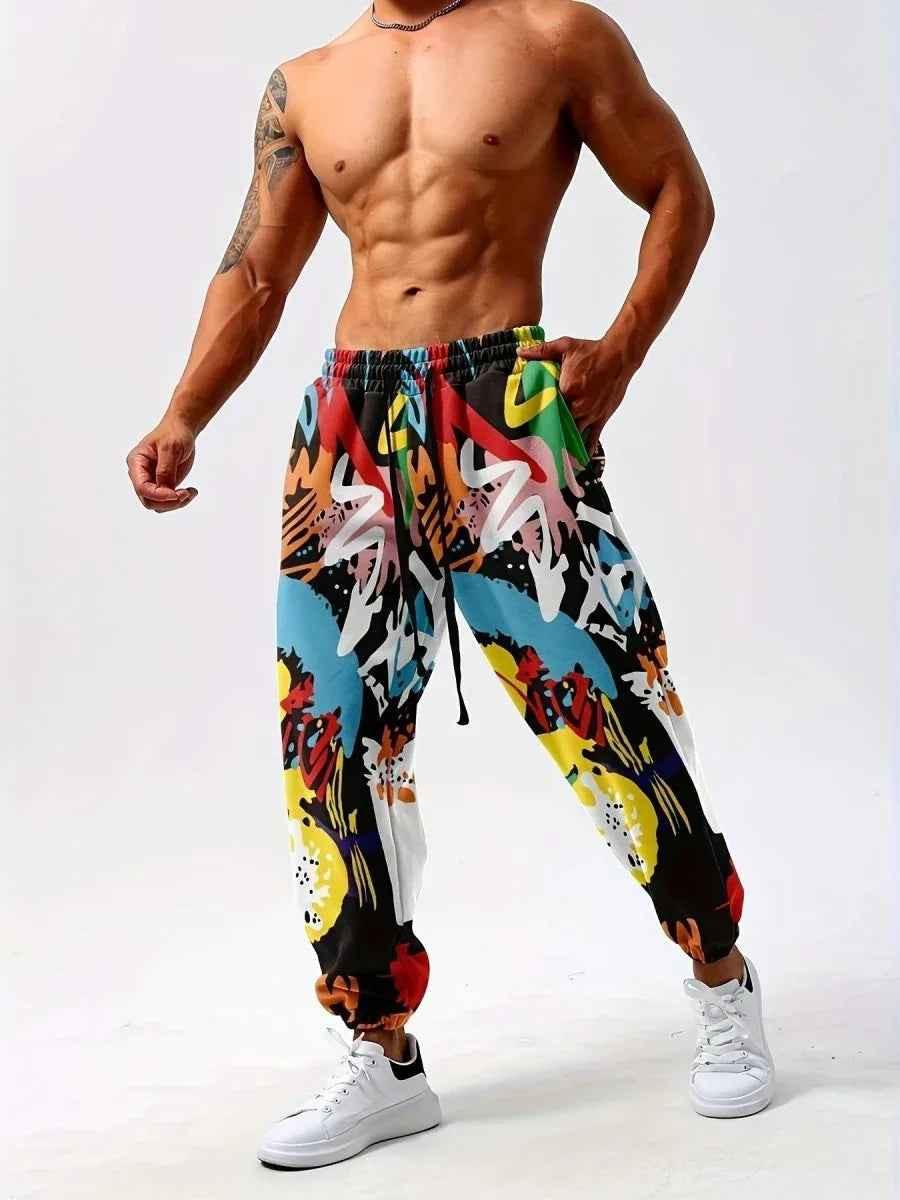 Men's printed sweatpants by Stylish 3Sixty5 with bold all-over print, tapered fit, and comfortable design.