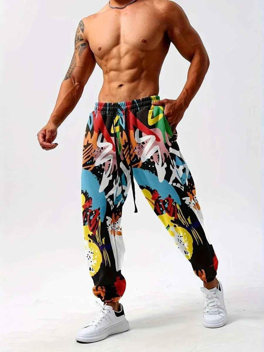 Men's printed sweatpants by Stylish 3Sixty5 with bold all-over print, tapered fit, and comfortable design.