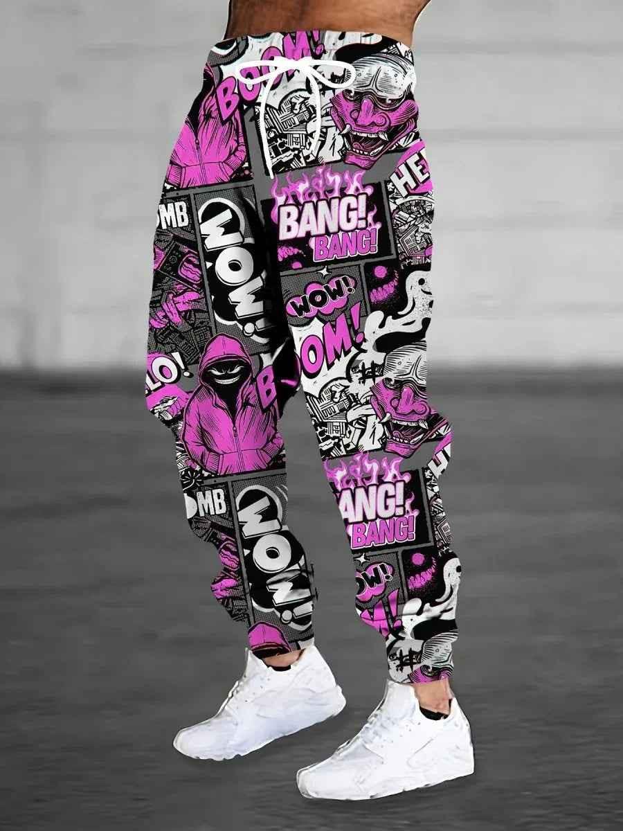 Men's Stylish 3Sixty5 printed sweatpants with bold all-over print, tapered fit, and comfortable design for casual wear.