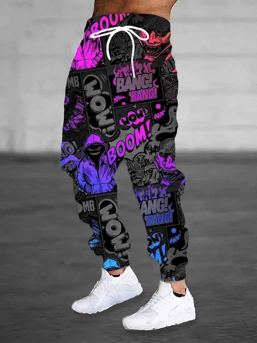 Men's printed sweatpants by Stylish 3Sixty5 with bold all-over print, tapered fit, and comfortable design.