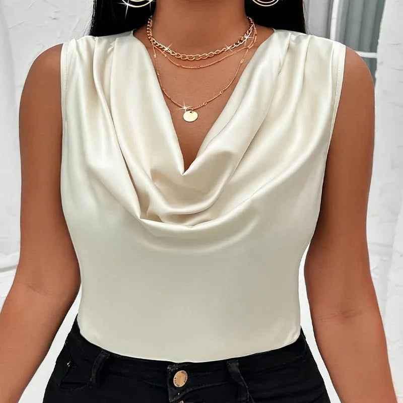 Apricot luxury satin pile collar sleeveless vest by Stylish 3Sixty5, stylish top with a sleek satin finish.