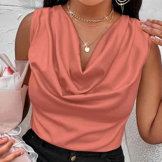 Apricot luxury satin pile collar sleeveless vest by Stylish 3Sixty5, stylish top with sleek fabric and modern design.