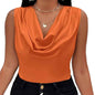 Apricot luxury satin pile collar sleeveless vest by Stylish 3Sixty5, stylish top with smooth satin texture and modern design.