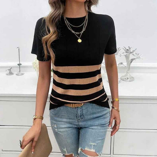 Black Coastline Stripe Sweater top by Stylish 3Sixty5, featuring a stylish striped pattern and comfortable fit.