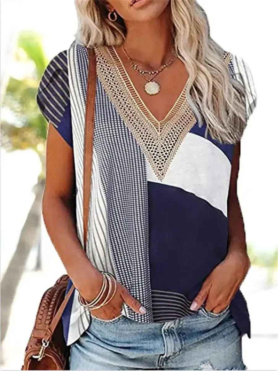 Blue Summer-Lace Fresh Top for Women by Stylish 3Sixty5, featuring lightweight lace fabric and a casual, stylish design.