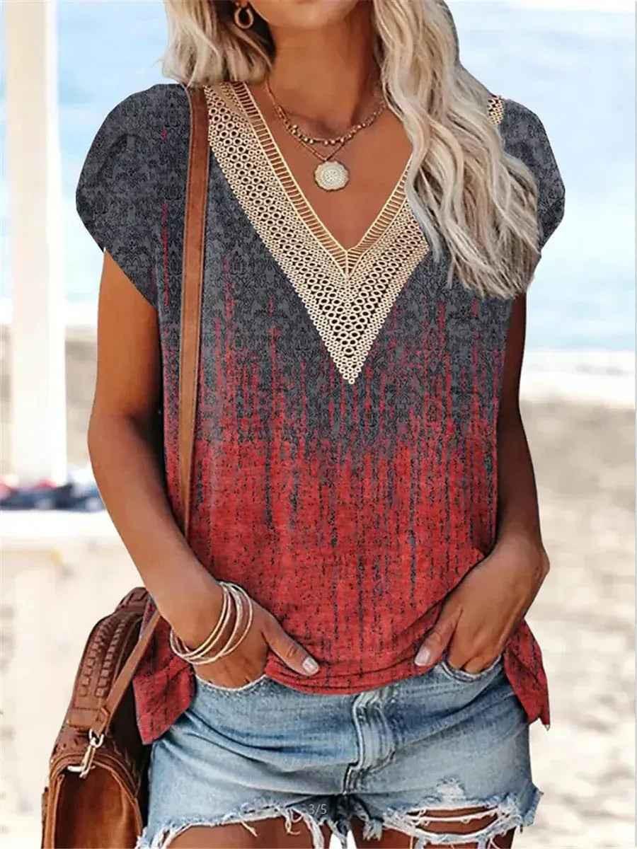 Blue lace summer top for women by Stylish 3Sixty5, featuring a lightweight, fresh design with short sleeves.