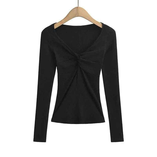 Black Twisted Allure French Crop Top by Stylish 3Sixty5, featuring a stylish twist design and fitted silhouette.