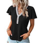 Black women's soft waffle texture T-shirt from Stylish 3Sixty5, casual tops with cozy, breathable fabric and relaxed fit.