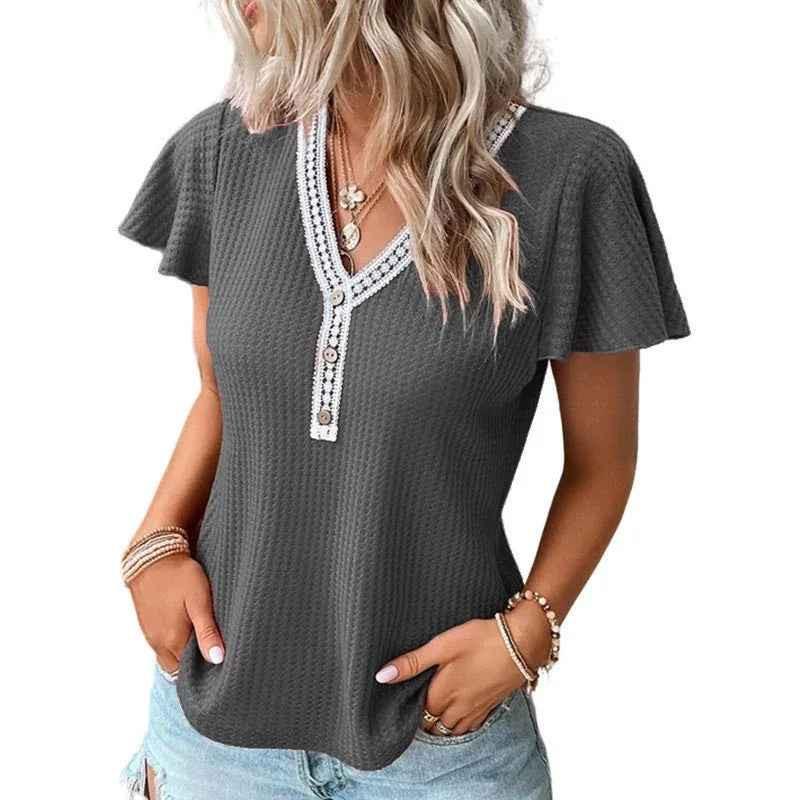 Black women's soft waffle texture T-shirt from Stylish 3Sixty5, featuring a comfortable, casual top with a cozy fabric finish.