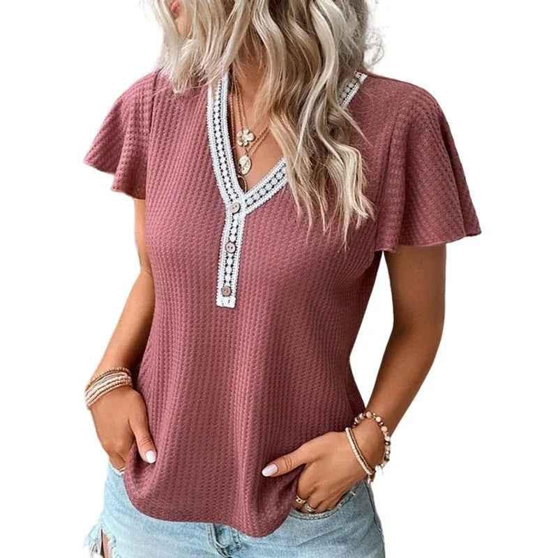 Black women's soft waffle texture T-shirt from Stylish 3Sixty5, casual tops with a cozy, textured fabric.