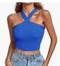 Black women's silhouette stretch halter top by Stylish 3Sixty5, featuring a fitted design and halter neckline for a chic look.