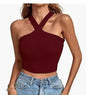 Black women's silhouette stretch halter top by Stylish 3Sixty5, featuring a fitted design and halter neckline.