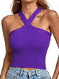 Black women's silhouette stretch halter top by Stylish 3Sixty5, featuring a fitted design and stylish halter neckline.