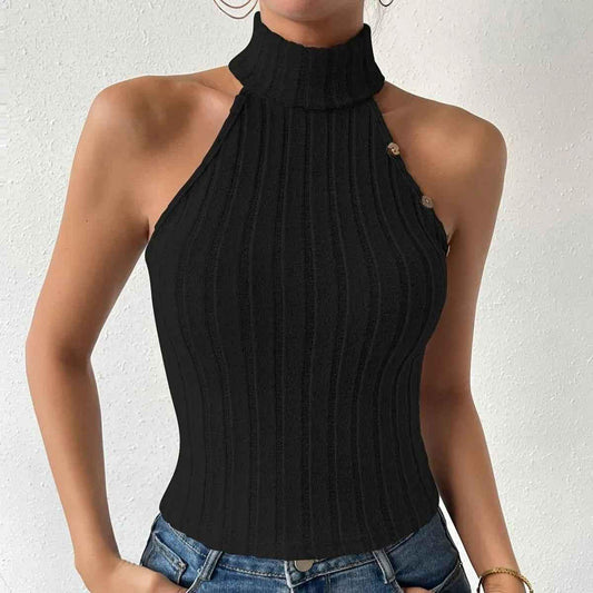 Black Stylish 3Sixty5 tight ribbed knit top for women, close-up of fitted, textured knit fabric and long sleeves.