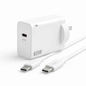 Techplus 65W USB-C fast charger with Power Delivery and cable options, compact design for quick device charging.