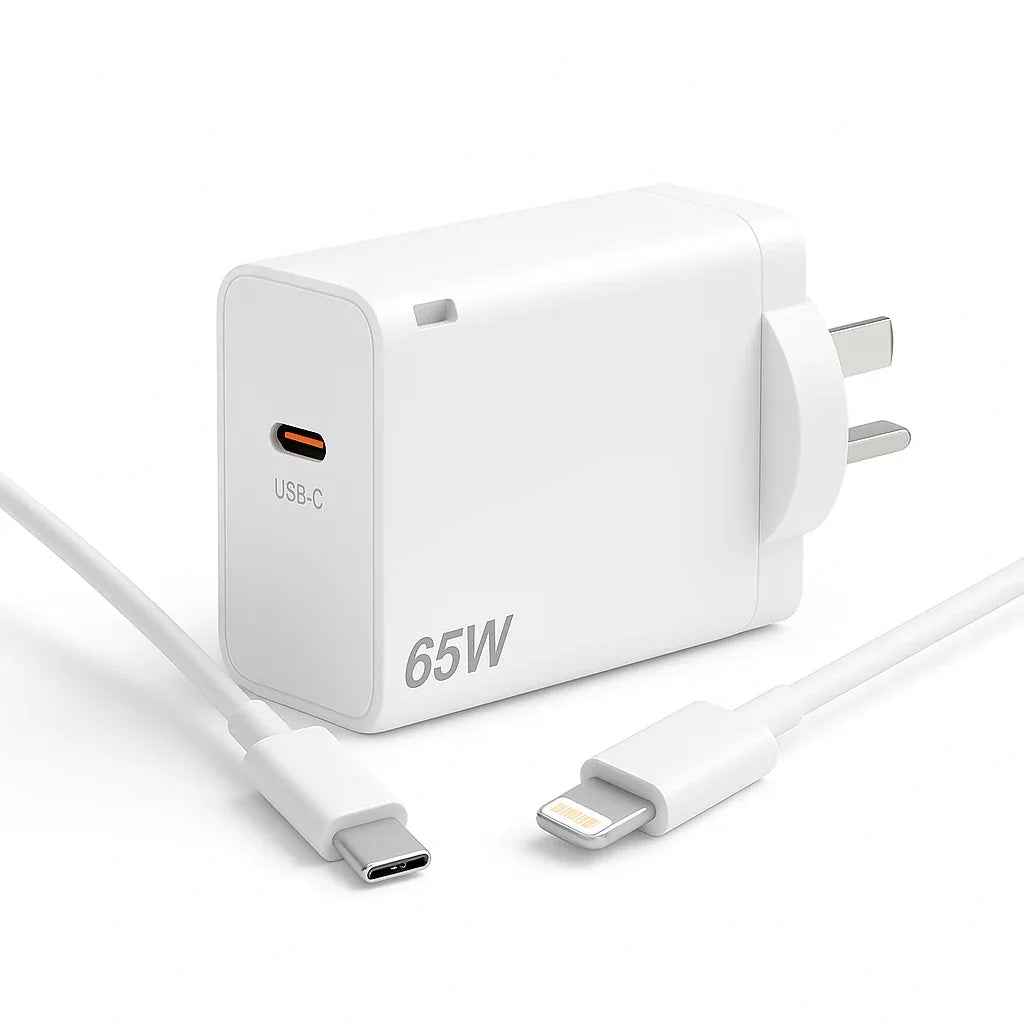 Techplus 65W USB-C fast charger with cable options, compact fast charging adapter for compatible devices.