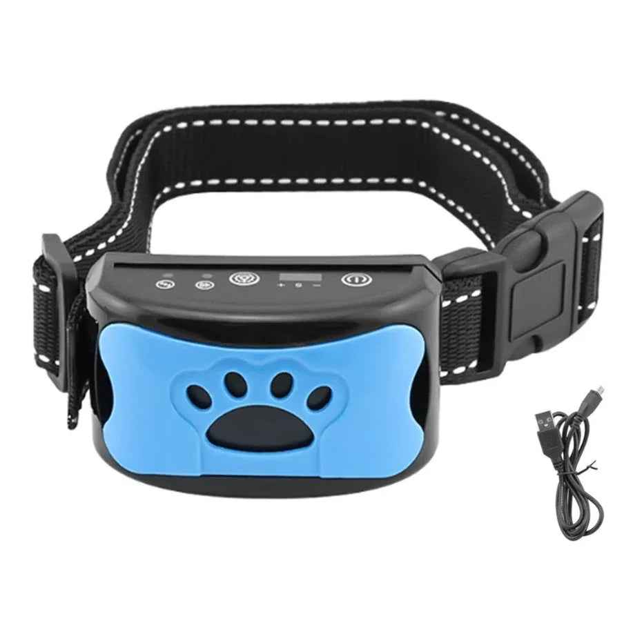 Black TechPlus dog anti-barking collar with beeping feature, rechargeable dog training device for behavior control.