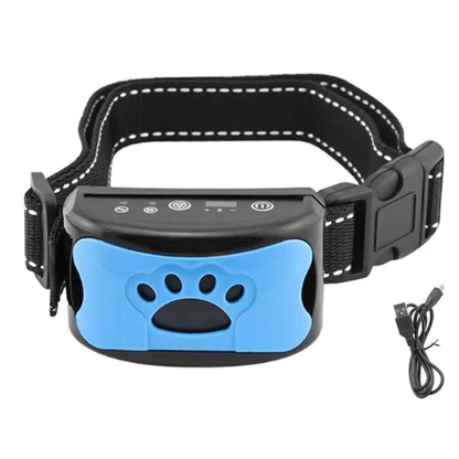 Black TechPlus dog anti-barking collar with beeping feature, rechargeable dog training device for behavior control.