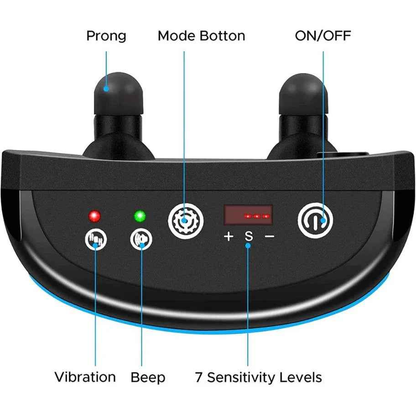 Black TechPlus dog anti-barking collar with beeping function, rechargeable design for effective dog training and behavior control.