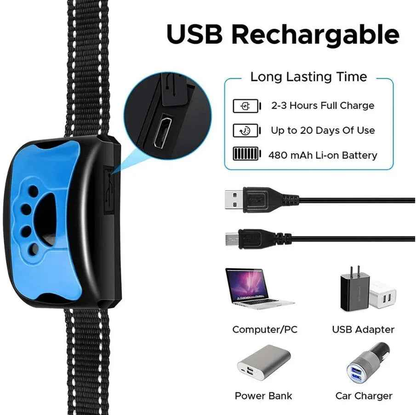 Black TechPlus dog anti-barking collar with beeping function, rechargeable dog training device for behavior control.